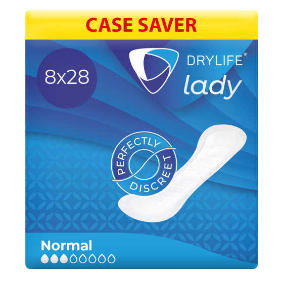 Drylife Lady Normal Premium Thin Incontinence Pads - Case - 8 Packs of 28 