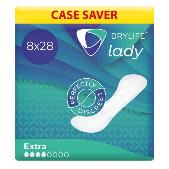 Drylife Lady Extra Premium Thin Incontinence Pads - Case - 8 Packs of 28 