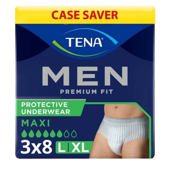 TENA Men Premium Fit Maxi Pants - Large/Extra Large - Case - 3 Packs of 8 