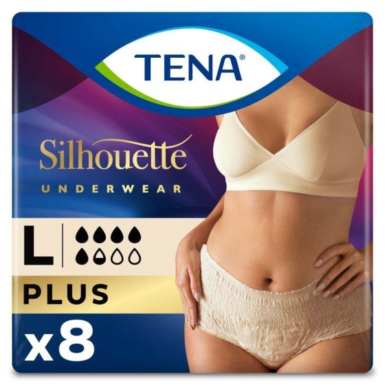 TENA Silhouette Pants - Plus - High Waist - Creme - Large - Pack of 8 
