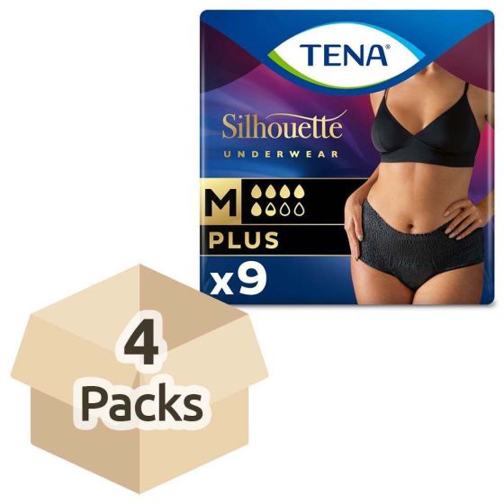 TENA Silhouette Pants - Plus - High Waist - Black - Medium - Case - 4 Packs of 9 