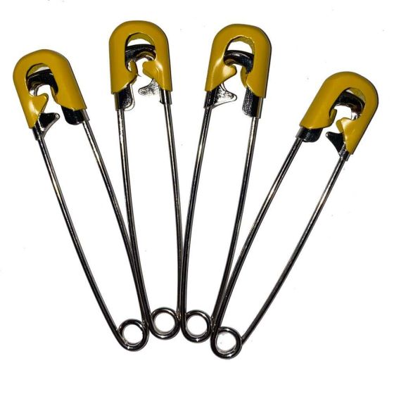 Stainless Steel Locking Nappy Pins Set of 4 - Yellow 