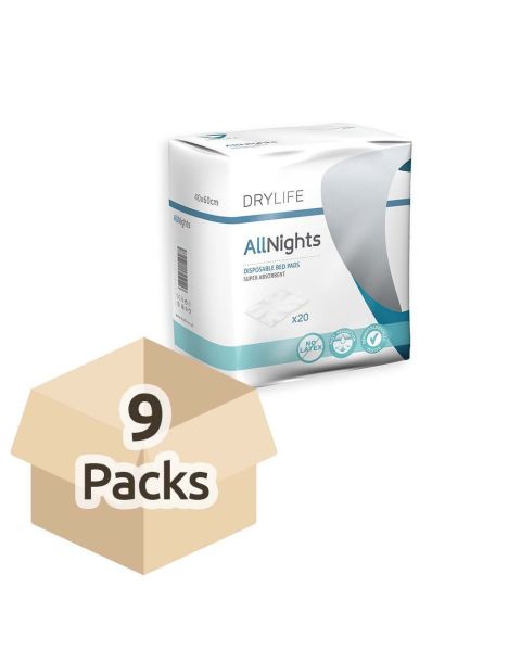 Drylife All Nights Disposable Bed Pads - 40cm x 60cm - 9 Packs of 20 