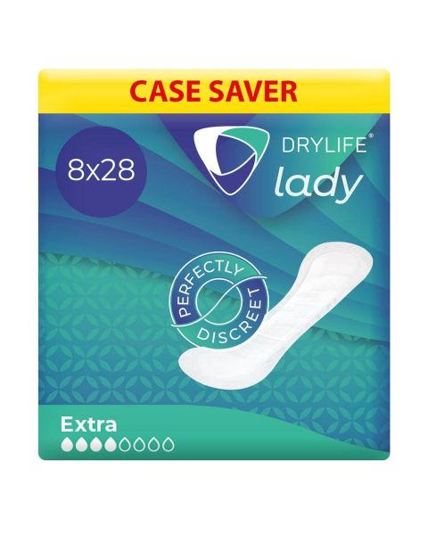 Drylife Lady Extra Premium Thin Incontinence Pads - Case - 8 Packs of 28 