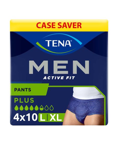 TENA Men Active Fit Pants - Plus - Large/Extra Large - Case - 4 Packs of 10 