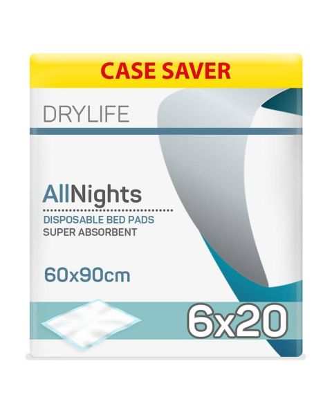 Drylife All Nights Disposable Bed Pads - 60cm x 90cm - 6 Packs of 20 