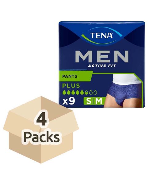 TENA Men Active Fit Pants - Plus - Small/Medium - Case - 4 Packs of 9 