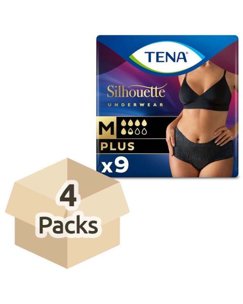 TENA Silhouette Pants - Plus - High Waist - Black - Medium - Case - 4 Packs of 9 