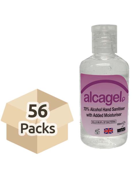 Vanguard Alcagel- 70% Alcohol Antibacterial Hand Sanitiser Gel - 100ml - Case - 56 Bottles 